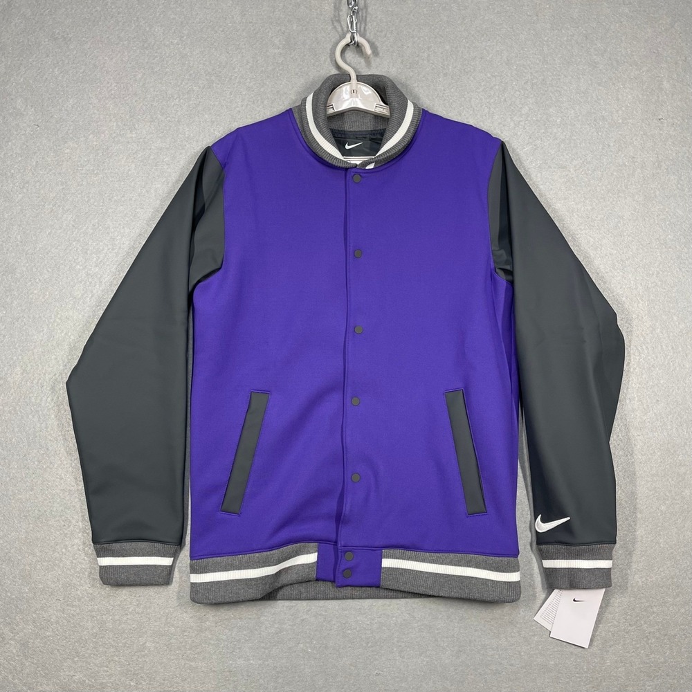 Nike Jacket Mens Small Purple Letterman Varsity Baseball Snap Buttons Colorblock